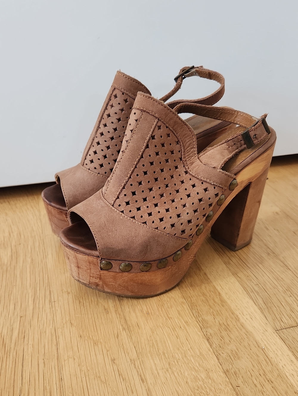 Five Worlds Suede Platform Peep-Toe Slingback Heels